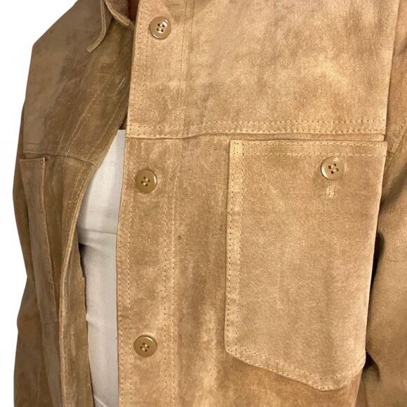 Vintage Brown Suede Leather Button Down Jacket 100% Pig Suede - Picture 4 of 6